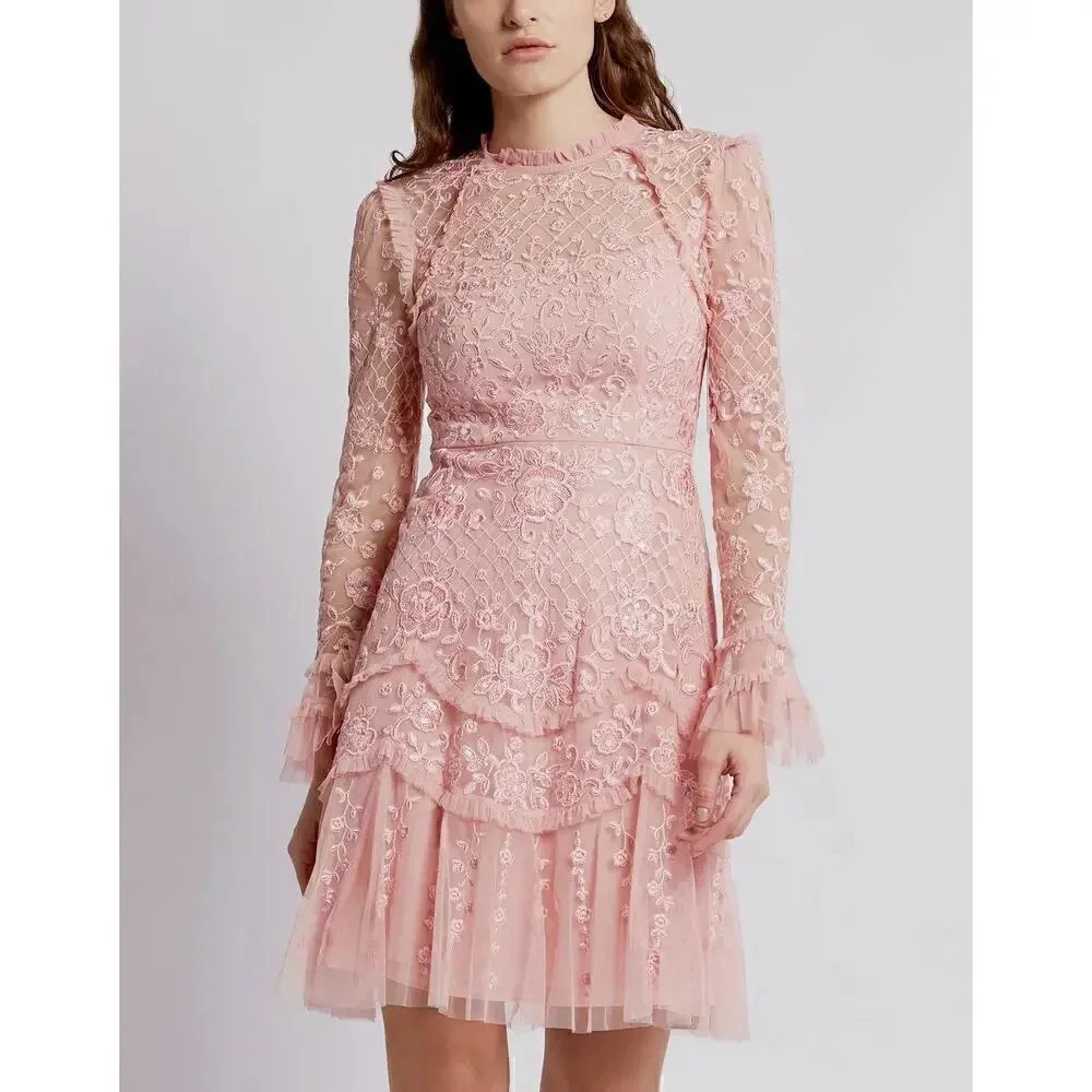 Needle & Thread Marigold Rose Mini Dress Desert Pink Size 6 NWT - Picture 5 of 12